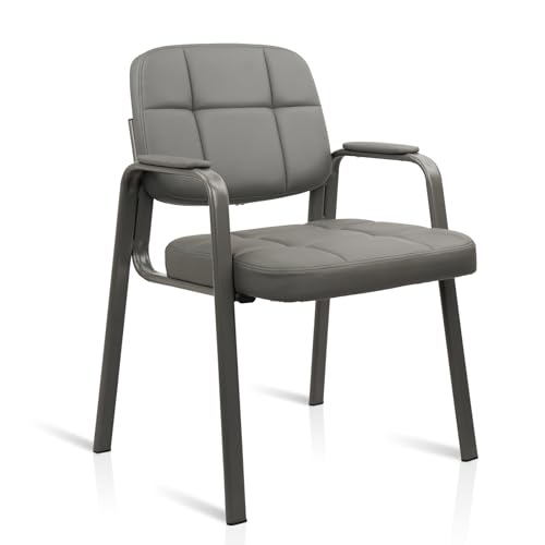 CLATINA Guest Reception Chair with Bonded Leather & Padded Armrests - Office Waiting Room Seating, Grey