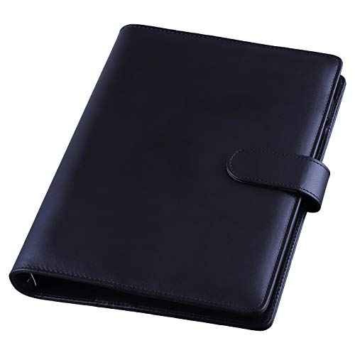 Antner A5 Binder 6 Ring Refillable Notebook Planner Cover for A5 Planner Inserts & Refill Paper, PU Leather Loose Leaf Personal Organizer Photocard Holder Budget Binder with Magnetic Buckle, Black