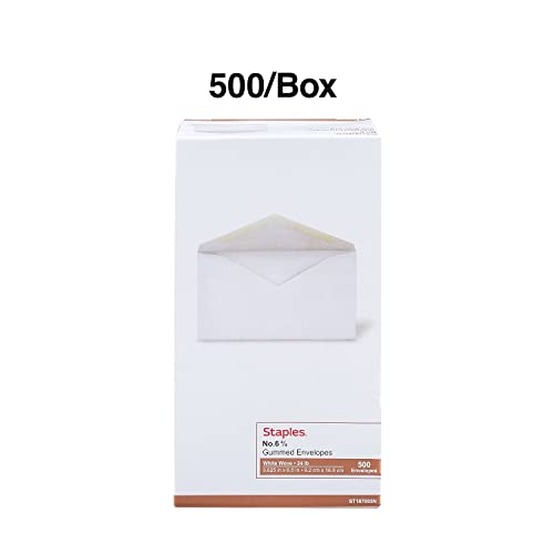 Staples #6 White Business Envelopes V-Flap Gummed Pack of 500, Style D