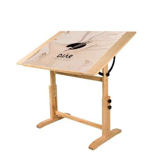 DJAR Adjustable Wooden Drawing Table, 42"x30" Artist Drafting Desk for Painting, Sketching, Writing, Natural