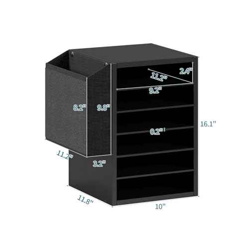 Literature Organization Paper Storage Slot, Office Desk File Organizer, Desktop Wood Mailbox For Teacher Classroom, 6 Tier Adjustable Countertop Mail Sorter, Mailboxes With Name Slots, Black