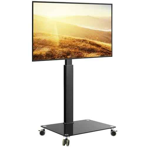Rolling Floor TV Stand Mobile TV Cart for 27-65 inch LED Screen Universal Televisions Stand with Mount Tempered Glass Base TV Stand for Bedroom Living Room Max VESA 400x400mm