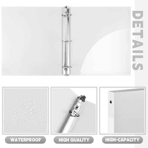 Henoyso 16 Pcs 3 Ring Binder 1/2'' Round Fits Letter Size 8. 5'' x 11'' Paper Plastic Flexible Binder Holds 100 Sheets with 1 Pockets Versatile Organizer for Office Home School (White)