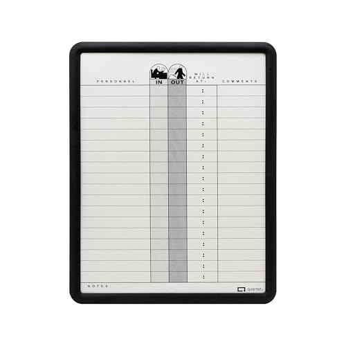 Quartet In/Out Board, 11" x 14", DuraMax Porcelain, In and Out Board, 18 Names, Classic Gray, Black Frame (750)