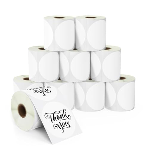 BETCKEY 3 Inch Circle Thermal Sticker Labels, Compatible with Zebra & More Label Printer, Perforated [10 Rolls, 5000 Round Labels]