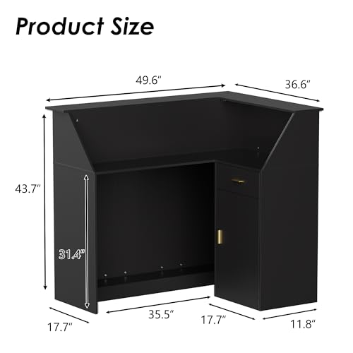 PAKASEPT 50" Modern Reception Desk with LED Lights, Glass Display Shelf, Black