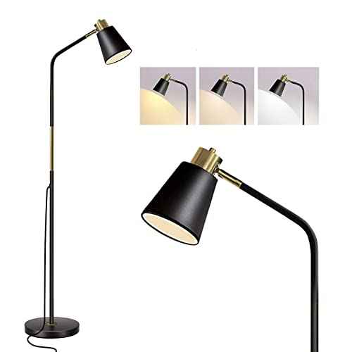 Floor Lamp, Dimmable Floor Lamps for Living Rooms & Bedrooms, Farmhouse Reading Lamp - Standing, Adjustable Metal Heads Indoor Task Lighting for Living Room Bedroom Office (Dimmable Black)