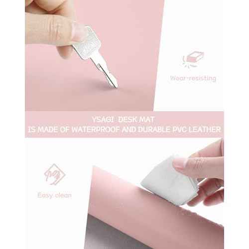 YSAGi Non-Slip Leather Desk Pad, Waterproof Laptop Computer Desk Keyboard Mat, Table Protector Blotter Mat, Large Mouse Pad for Office/Work/Home/Decor(Pink, 23.6" x 13.7")