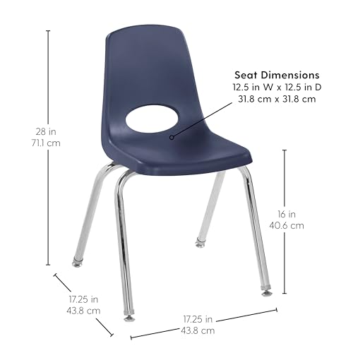 Factory Direct Partners 16-Inch Navy Classroom Stack Chair with Swivel Glides - Pack of 6