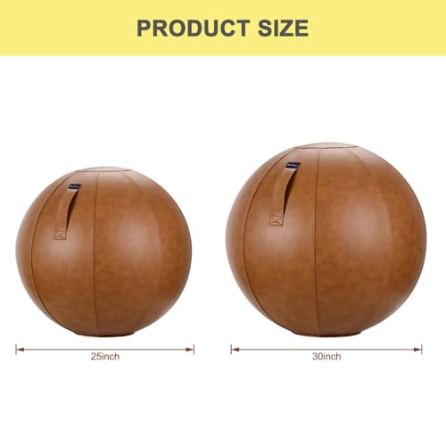 LifeSpan Fitness 25 Inch Yoga Exercise Ball Chair with Leather Comfort – Birthing Ball for Pregnancy & Office Balance
