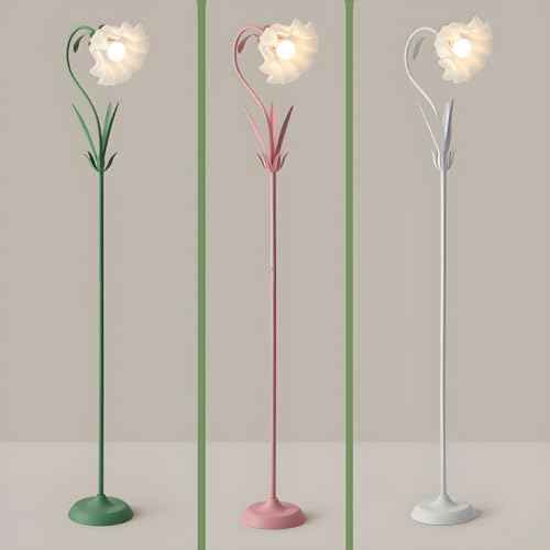 SEEARISHOP Modern Flower Floor Lamp Macaron White 1-Light Unique Floor Lamps Metal Standing Light Cute Floral Lamp with Acrylic Shade Arc Freestanding Lamp for Living Room Bedroom Kids Room