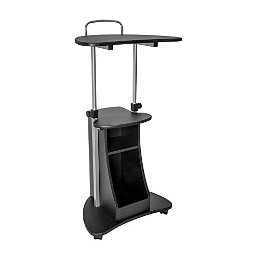 Techni Mobili Black Graphite Adjustable Rolling Laptop Cart with Storage, Height 28-43"