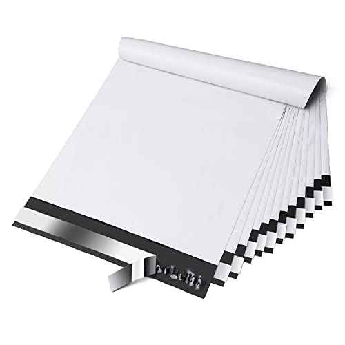 Fuxury Poly Mailers 10x13 Inch 100 Pack,Shipping Bags for Clothing,Strong Adhesive Mailing Envelopes,Heavy Duty Self Seal Plastic Postal Return Package Bags for Books Accessories Business,White
