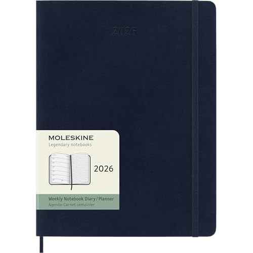 Moleskine Classic 12 Month 2026 Weekly Planner, Soft Cover, XL (7.5" x 9.75"), Sapphire Blue, 144 pages