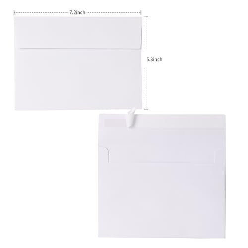 Janvale A7 White Envelopes 5.25x7.25 Inch 50 Pack for Invitations & Mailing