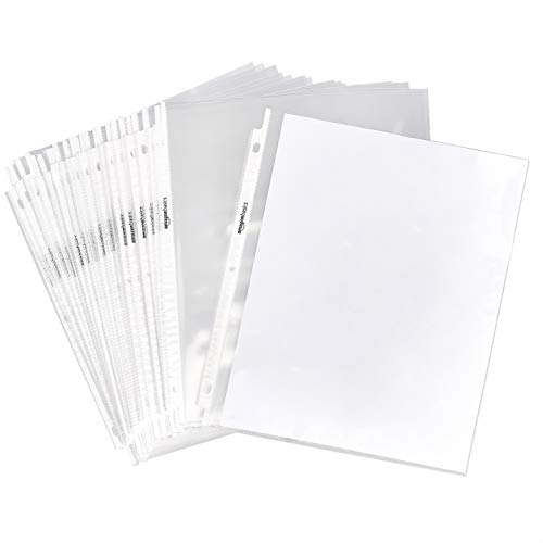 Amazon Basics Clear Sheet Protectors for 3 Ring Binders - 100 Pack, Letter Size, Acid-Free, Lightweight