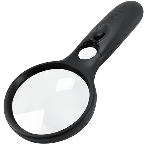 SeeZoom 3X Large & 12X High Power LED Lighted Magnifying Glass for Reading and Detail Work