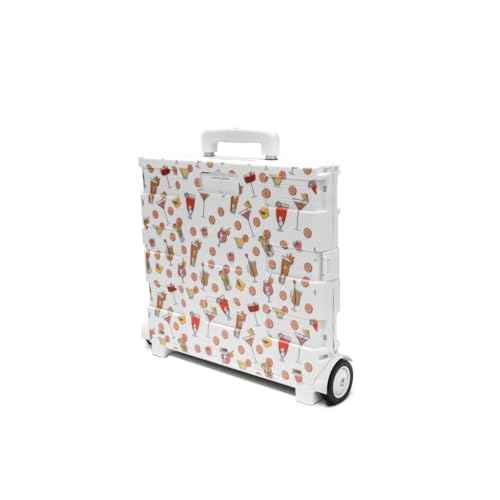 Inspired Living Ultra-Slim Rolling Collapsible Storage Pack-N-Roll Utility-carts, with Telescopic Handle, for Home, Garden, Shopping, Office, School use, Large, White, Cocktail Print