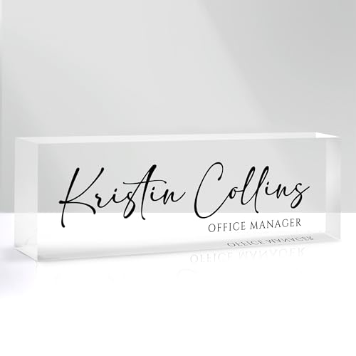 Custom Name Plate for Desk - Personalized Acrylic Office Sign with Ink Design