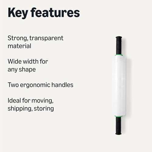 Amazon Basics Strong Transparent Stretch Wrap Film Roll for Moving,