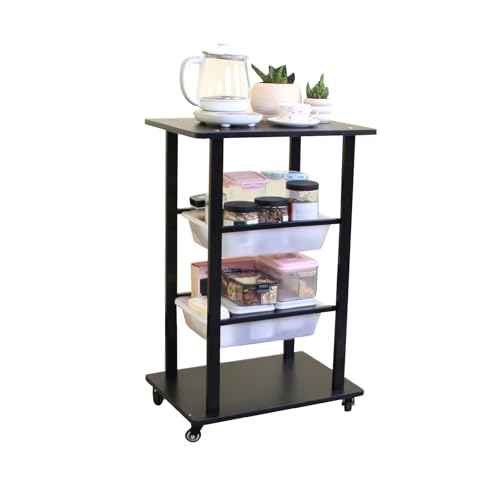 Rolling Storage Carts with Wheels, Heavy Duty Rolling Service Cart, 4-Tier Restaurant Food Cart with Hammer for Office, Warehouse, Garage (Black)
