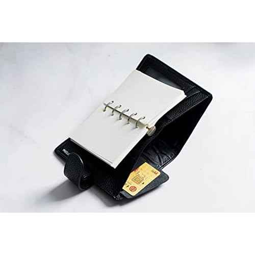Moterm A8 Regular Rings Planner - Genuine Leather Binder Organizer Wallet (Pebbled-Black, 15mm Ring)