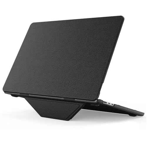 Compatible for MacBook Air 15 inch Case, Foldable Stand, Exquisite PU Leather Protective Hard Shell Cover for M4 M3 M2 2025 2024 2023 A3241 A3114 A2941, Black