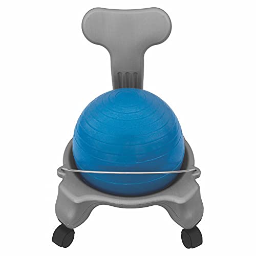 Champion Sports FitPro Balance Ball Chair with Wheels (Youth Chair, Gray & Blue)