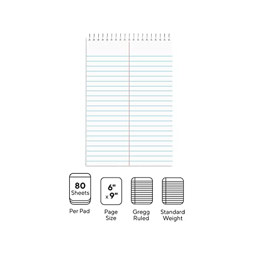 STAPLES TRU RED Steno Notepads, 6 x 9 Inch, Gregg Ruled, Top Wire-Bound Notebooks, Cardstock Cover, 80-Sheets, 12-Pack, White Paper
