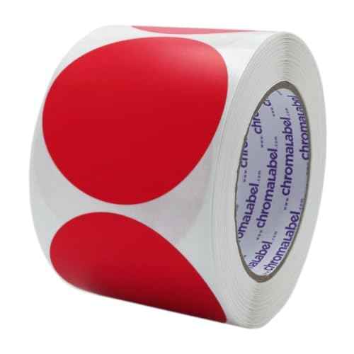 ChromaLabel 3 Inch Circle Sticker Labels, Easy to Write On Colored Dot Stickers, Permanent Adhesive Labels - 500 Sticky Dots per Roll, Red Dot Stickers
