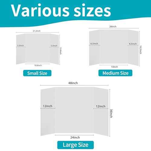 Rsgift 4 Pcs Small Tri-fold Poster Boards with Double Sided Tapes and Cardboard,21.2x13.8 inches,Corrugated Presentation Boards, Display Boards for School Project,Exhibitions,Business Presentation
