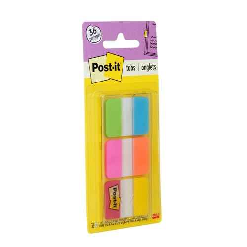 Post-it Tabs, 1 in Solid, Aqua, Yellow, Pink, Red, Green, Orange, 6/Color, 36/Dispenser (686-ALOPRYT)