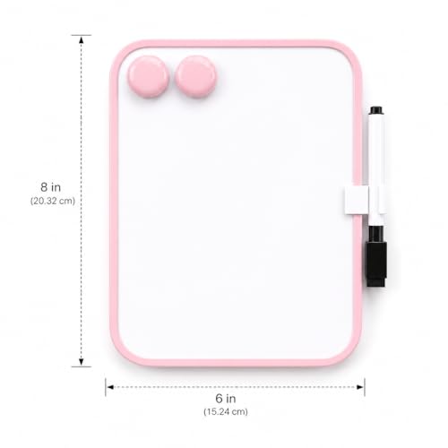Pink 6x8 Inch Magnetic Whiteboard with Erasable Markers & Round Magnets