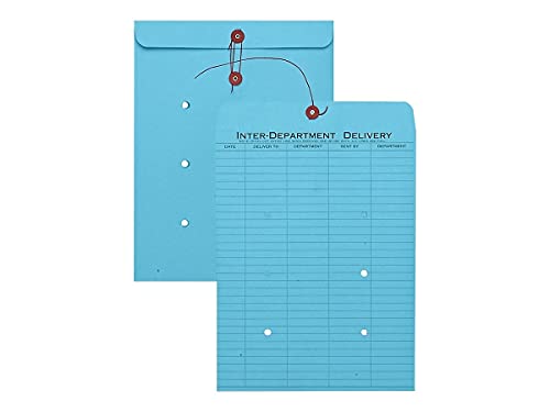 Colored Paper String & Button Envelope with Routing Table, 10 x 13, Blue, 100 Pack