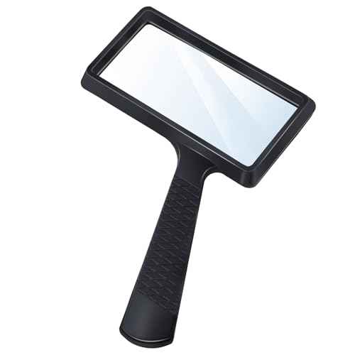 5X Rectangle Reading Magnifier, Large Handheld Magnifying Glass Scratch Resistant Glass Lens Seniors Reading, Hobbies, Repair, Observation(Black)
