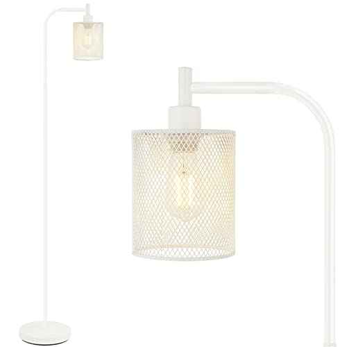 BoostArea White Industrial Floor Lamp, 67 Inch Modern Standing Lamp with Iron Mesh Lampshade, 6W LED Stand Up Lamp for Living Room, Bedroom, Office, Den