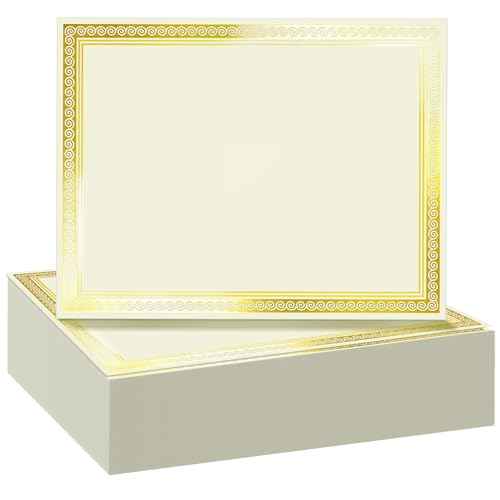 SUNEE 100 Sheets Certificate Papers - Blank Gold Foil Border, 8.5x11 for Diploma, Certificates, Participation Awards, Document Cardstock Paper and Inkjet Printer Friendly (Ivory)