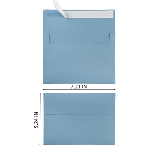 50 Pack 5 x 7 Envelopes Colored Self Seal for Wedding, Party Invitations, Greeting Cards, Announcements, Photos, 5.24 x 7.21 Inches (Dusty-Blue)