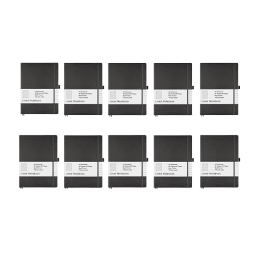 A5 10-Pack Lined Journal Notebook for Women Men, 160 Pages 100 GSM Thick Paper, 5.7 x 8 inches, Hardcover Notebook with Pen Loop£¨Dark Grey£©