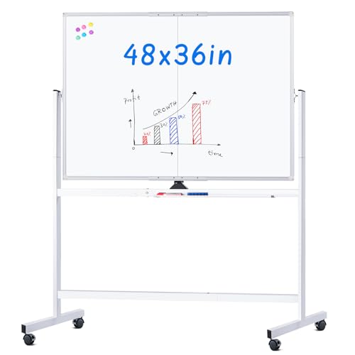 Maxtek Silver 48x36 Inch Double-Sided Magnetic Rolling Whiteboard on Wheels