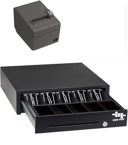 EOM-POS Cash Drawer & Receipt Printer Set for Square Stand with iPad – Auto-Cut Thermal Printer & Full Cash Drawer Kit