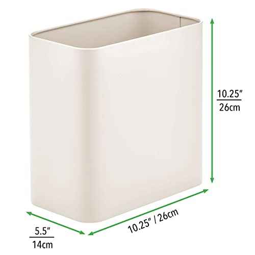 mDesign Small Metal 2.4 Gallon/9 Liter Trash Can Wastebasket Garbage Bin for Bathroom, Slim Rubbish Waste Bin Trashcans - Mirri Collection - Cream