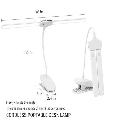 Dual Head LED Desk Lamp with Clamp, Eye-Caring Clip on Lights for Home Office, 4000mAh Rechargeable Battery Operated Table Lamps,3 Lighting Modes & Brightness Dimmer Light for Students (4000)