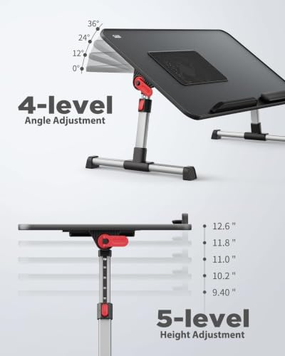 SAIJI Black Laptop Desk for Bed with Cooling Fan, Adjustable Table