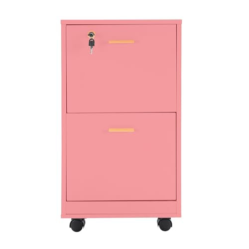 Lavish Home 2 Drawer File Cabinet - Filing Cabinet with Lock - Rolling File Cabinet for Under Desk Storage - Wood Filing Cabinet for Home or Office Organization (Pink)
