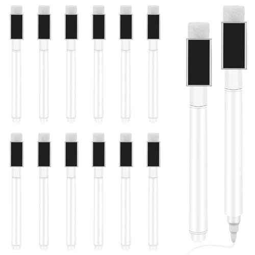 12 Pcs White Dry Erase Markers, Magnetic White Chalk Markers Pen Fine Tip, Thin Tip Dry Erase Markers with Magnet for Blackboard School Home Office