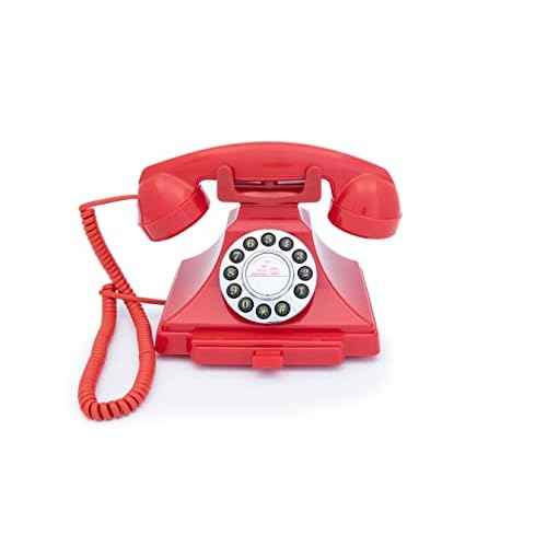 GPO Carrington Classic Retro Push-Button Phone - Pull-Out Tray, Traditional Bell Ring Tone - Red