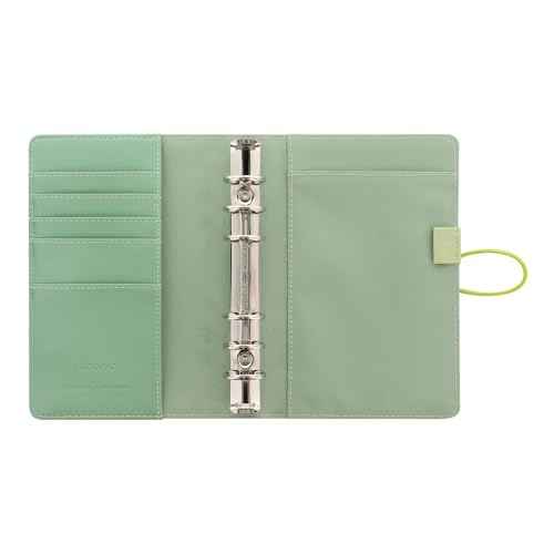 Filofax Impressions Organizer, Personal Size, Green/White - Patterned, Tactile, Leather-Look, Six Rings, Week-to-View Calendar Diary, Multilingual, 2025 (C028707-25)