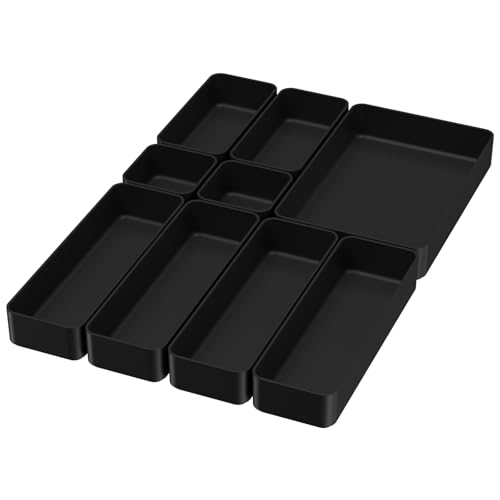 Black 9-Piece Stackable Drawer Organizer Set for Desk & Home Storage