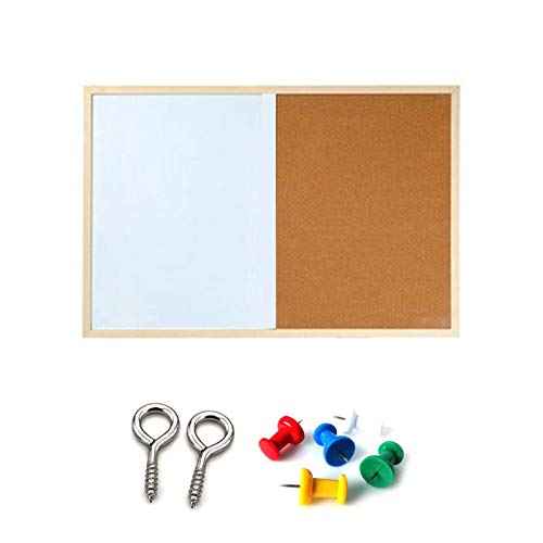 Message Cork Board Wood Frame Whiteboard Drawing Combination Boards Cork Board and Board Combo for Kids, 30*40cm
